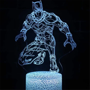  Marvel Avengers 3D Lampa Black Panther Kreslený Obrázok Akryl Ilúzie LED stolná Lampa Farebné Nočného Spálňa Decor Dieťa Darček