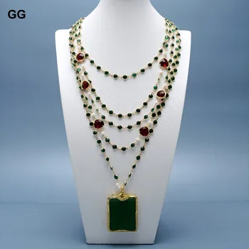  GuaiGuai Šperky Prírodné 5 Riadkov White Pearl Red Gold Crystal Fazeta Zelená Reťazca Vyhlásenie Náhrdelník Zelená Jades Prívesok Pre Ženy