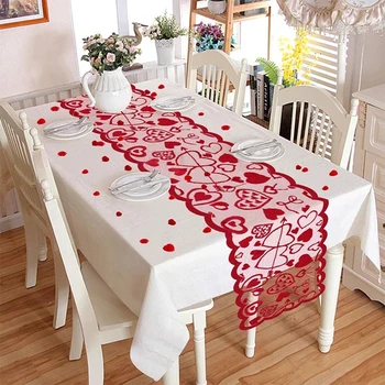  Láska Stôl Runner Červené Srdce Čipky Obrus A Placemat Krb Obdĺžnik Stolové Dekorácie Pre Domov Dekor Valentines Day Darček
