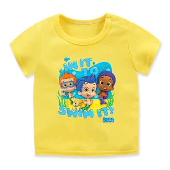  Nové letné štýl t-shirt pre chlapcov zábavnej bublina ryby karikatúra tlače deti t tričko móde t-shirt pre chlapcov žltá-krátke rukávy topy