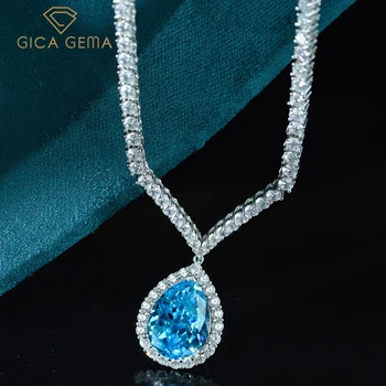  GICA 925 Sterling Silver Akvamarín Vysoko Uhlíkovej Diamantový Náhrdelník Prívesok Pre Ženy Šumivé Svadobné Party Jemné Šperky
