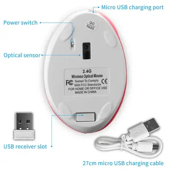  2.4 G Bezdrôtový Dobíjacia Herná Myš, 1600DPI Ergonomické Vertikálne Myš USB Zápästie Zdravé Mause Hráč 4D Ružová Myši Pre Notebook