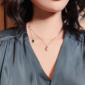  Nádherné Zelený Zirkón Náhrdelník Pre Ženy Lesklé Drahokamu Clavicle Reťazca Choker Vintage Dizajn Svadobné Party Luxusné Šperky