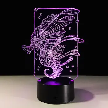  Nové 2017 Morské Živočíchy Malé Seahorse 3D Lampa LED Tvorivé Farebné Visual Svetlo USB Vízia Stereo Dieťa Nočného