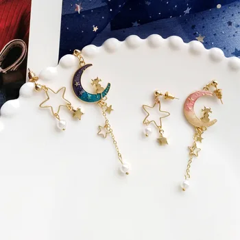 Anime Sen Oblohe Mesiac, Hviezdy Náušnice Pre Ženy Harajuku Módne Imitácia Perly Eardrop Šperky Rekvizity Dovolenku Dary