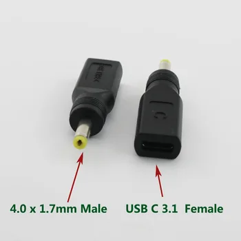  1pc Black USB 3.1 Typu C, USB-C Ženské 4,0 mm x 1.7 mm Muž DC Power Charge Nabíjací Adaptér Adaptér Konektor