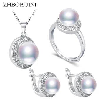  ZHBORUIN 2021 Módne Šperky Set Pearl Reálne Prírodné Perlový Náhrdelník Náušnice, Prsteň 925 Sterling Silver Šperky Set Pre Ženy