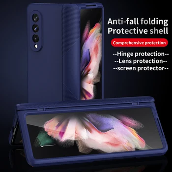  Pre Samsung Galaxy Z Zložiť 3 5G Prípade Záves Plnú Ochranu Ultra Tenký s Krycie Sklo Film Pevného PC Kryt pre Samsung Z Fold3