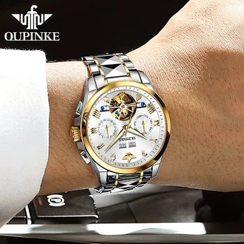  2020 Luxusné Muži Mechanické Náramkové hodinky Volfrámové Ocele Hodinky Tourbillon Zafírové Sklo Muži Hodinky reloj hombre OUPINKE Značky