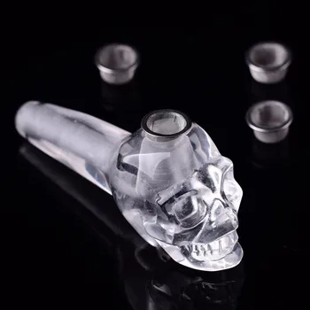  Prírodné Jasné Quartz Crystal Skull Rock Prútik Fajky +3Metal Filtre