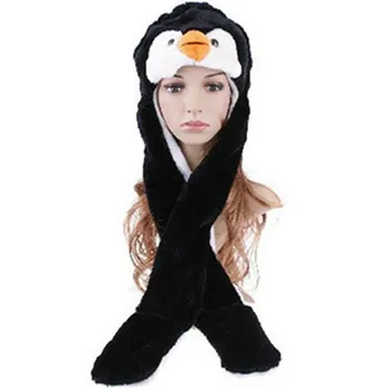  Cartoon Plyšové Bavlna Penguin klobúk s šatku & palčiaky 3 v 1 kombinovaný Zvieratá Cosplay Roztomilé Mäkké Unisex Penguin teplý Klobúk Spp Čiapočku