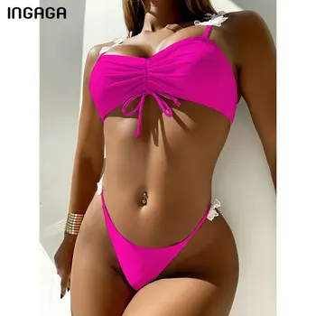  INGAGA Sexy Bikiny Bandeau Ženy Plavky Pevné Plavky Ženy 2022 Nový Butterfly Výbava Biquini Bikiny Nastaviť Kravatu Prednej Plaviek