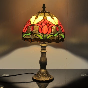  Tulipány Americkej Krajiny Minimalistický Stolná Lampa Sklo Tiffany Lampy Spálňa Posteli Štúdia Deti Darčeky Osvetlenia E27 Kovová Základňa