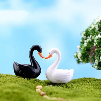  Miniatúrne Remesiel White Black Swan Záhrada Doll House Ornament Figúrka Rastlín Hrniec Rozprávková Záhrada Dekor Živice Remeslá