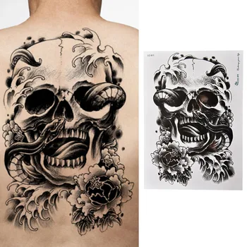  1 ks Nepremokavá Black Strašidelné Punk Lebky Veľké Rameno Tele Tetovanie Nálepky Dočasné Tetovanie