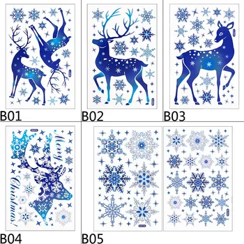  Tvorivé Vianočné Tému Sklo Nálepky na Stenu Odtlačkový Modrá Snowflake Elk Samolepky pre Domáce Obchod Sklo Dekor Vianoce, Nový Rok Dodávky