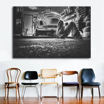  Čierne a Biele Auto Klasické Chrobák Retro Auto Wall Art Plagáty Plátno Umenie Výtlačkov Art Obrazy Na Obývacia Izba Dekor