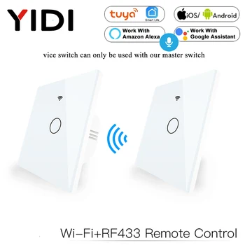  2 Spôsob WiFi Stenu Dotykový Snímač Smart Switch RF433 Vysielač Wall Panel-Bezdrôtové Diaľkové Ovládanie Práce s Alexa,Domovská stránka Google