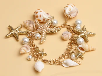  Ženy Móda Tichom Štýl Multi Hviezdice Sea Star Conch Shell Simulované-Pearl Reťazca Pláži Náramky & Bangles Novinka Šperky