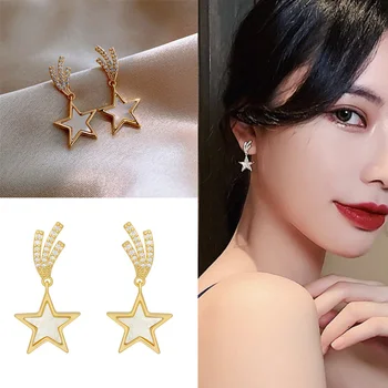  Crystal Trendy Star Ženy Visieť Náušnice Star-mesiac Asymetrický Náušnice Kvapka Náušnice Šperky Earringsuds