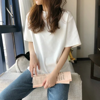  Kórejský White-Krátke rukávy T-shirt Letné Šortky Vyhovovali Žien Voľné Vysokej Nadrozmerné T Shirt Ženy Topy Žena Ležérne Oblečenie