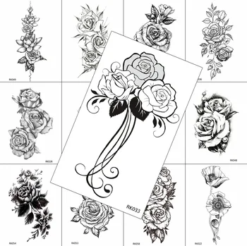  Black Rose Dočasné Tetovanie Nálepka Pre Ženy Body Art Maľovanie Hrudníka Ruky Tatoos Falošné Krásy Nepremokavé Realistické Tetovanie