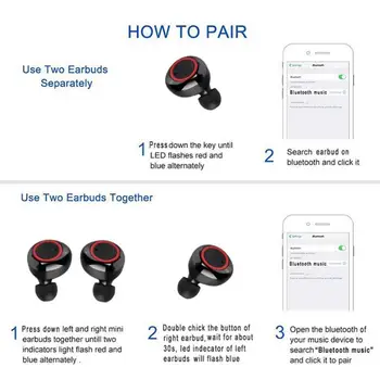  Bluetooth slúchadlá 5.0 Bezdrôtové slúchadlá Mini Stereo Slúchadlá Bezdrôtové In-Ear Dotykové Ovládanie pre Slúchadlá, Zvoľte položku Skladby pre všetky telefóny
