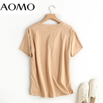  AOMO 2021 ženy khaki základné bavlnené tričko krátky rukáv O krk tees dámy bežné tee tričko street wear top 6D5A