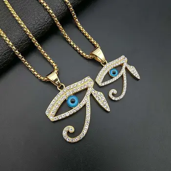  316 Nerezovej Ocele Blue Eye of Horus Položil Zirkón Prívesok Egypt Etnických Náhrdelník Žena Muž Narodeniny Šťastie, Amulet Šperky Darček
