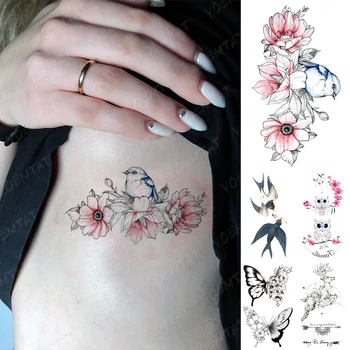  Nepremokavé Dočasné Tetovanie Nálepky Sova Ružové Kvety Flash Tetovanie Lastovička, Motýľ Vták Strane Zápästia Falošné Tatto Na Telo Umenie Ženy