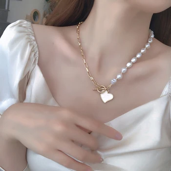  Juhokórejský Perlový Náhrdelník Ženský Módny Dizajn Zmysel Spojov v tvare Srdca Náhrdelník Módne Barokový Vietor kľúčnu kosť Reťazca