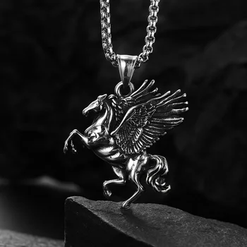  Vintage gréckej Mytológie Pegasus Jednorožec Prívesok Náhrdelník Mužov Chlapec Punk 316L Nerezovej Ocele Pegasus Krídla Náhrdelník Šperky Darček