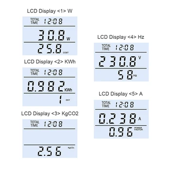  Digitálny Wattmeter 220V Energie Meter EÚ Zástrčku Analyzer STRIEDAVÝ Voltmeter Ammeter Spotreby Monitora Kwh A Náklady Displej