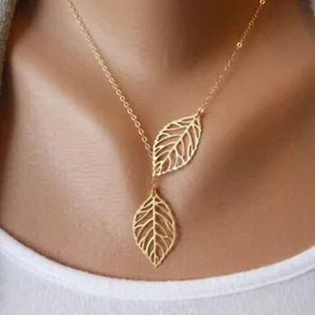  Módny Prívesok Náhrdelník Leaf Double Y Tvarované Vyhlásenie Šperky Pre Ženy, Dievčatá Boho Jednoduché Zliatiny Clavicle Choker Collares