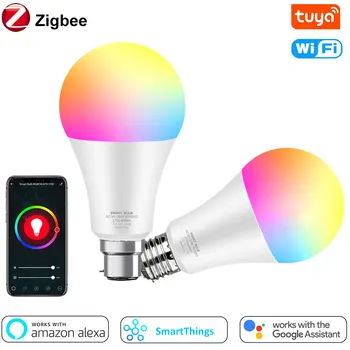  Tuya Zigbee Smart Žiarovky 12W 15W WiFi Svetelný zdroj RGB Farba Stmievateľné E27 B22 LED Žiarovky 110V 220V Pracovať s Alexa Domovská stránka Google