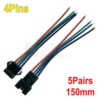  5pairs JST SM 4 Piny/head mužmi a Plug/Drôt Rýchly Konektor pre RGB LED Pásy, 4pin konektor