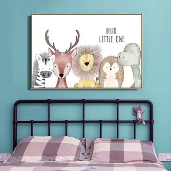  Moderné Cartoon Zviera Tlače, Plagát, Nordic Lev, Žirafa, Škôlky Obrázok Deti Plátno Maľovanie Chlapčeka Stenu Spálne Umenie Domova