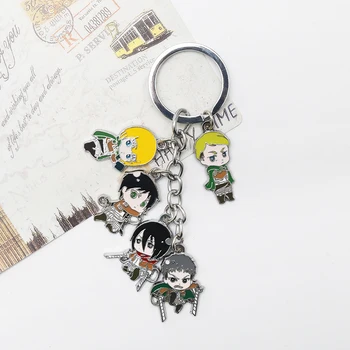  Útok na Titan Keychain Eren Jager Mikasa Ackermana Armin Levi Zliatiny prívesok Prívesok Anime Príslušenstvo Cartoon Krúžok na kľúče