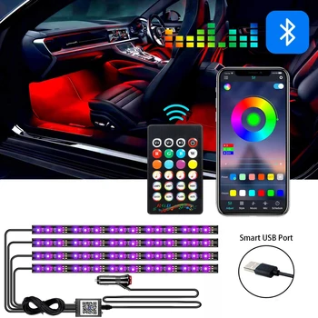  RGB LED Pás Svetla Atmosféru Neon LED Svetlo, Bar Na Auto Produkt Častí Interiéru USB Konektor Nohy Výzdoba Okolia Lampy App 12V