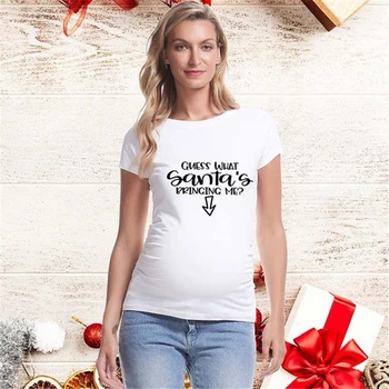  Tehotenstvo Tričko Materskej Vianočné Dámy Top Ženy, Tehotenstvo T-shirt Cute Santa Baby Tlač Tehotné Materskej Tričká Topy