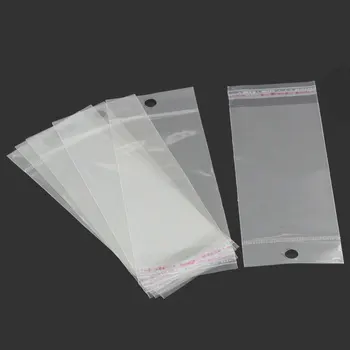  DoreenBeads Plastové Self-Tesnenie Tašky Obdĺžnik Transparentné W/ Zavesiť Otvor funkcie opp Puzdro, Vrecko Korálikov, Darčekové tašky, Šperky Balenie,100/200PCs