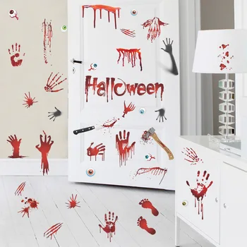  Krvavé Handprints Stopy Halloween Party Atmosféru Tapety Okenného Skla Samolepky Samolepky Na Stenu Ako Samolepiace