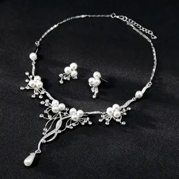 Drahokamu Faux Perly Kvet Náhrdelníky Náušnice Ženy, Svadobné Šperky Set