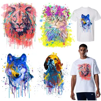  Farebné Zvieratá Žehlička Na Škvrny Na Oblečení DIY Prenos Tepla Nálepky Na Oblečenie Akvarel Zvieratá Thermo Nálepky Umývateľný