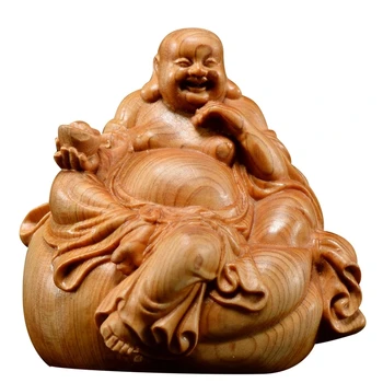 7 CM Taška Smiať Buddha Dreva Bouddha Socha Socha Budhu Ozdoby Dreva-rezbárske práce Remesiel Figúrka Darček Domáce Dekorácie Miniatúrne