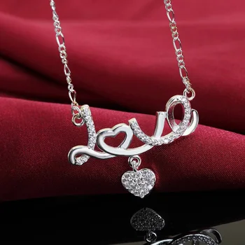  925 Sterling Silver Náhrdelník Pre Ženy Šperky, Zirkón romantické srdce Krásnej LÁSKY Prívesok Valentína darčeky Svadobné party