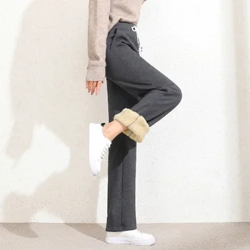  2021 Zimné kórejský Móda Plus Velvet Teplé Širokú Nohu, Nohavice dámske Oblečenie Vysoký Pás Rovno Voľné Telocvični Pribrala 3XL Nohavice