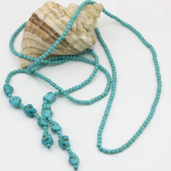  Hot predaj Bohemia štýl 4 mm calaite turquoises kameň okrúhle korálky s dlhým reťazcom náhrdelník ženy vyhlásenie diy šperky 50inch B3190