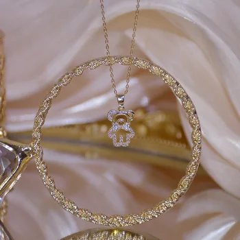  2021 Nové Módne Značky Elegantné Šperky Crystal Prebodol Medveď Prívesok&náhrdelníky pre Ženy Jemnými Zirkónmi Kúzlo Choker Náhrdelníky