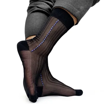  Muži Ultra Tenké Priesvitné Pruhované Ponožky Nylon Hodváb Vidieť Cez Vysoko kvalitné Sexy Muž Obleku Ponožky Páni Businss Sox